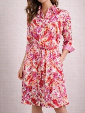Robert Graham Pink Paisley Floral Shirt Dress Belted Button Front Size small